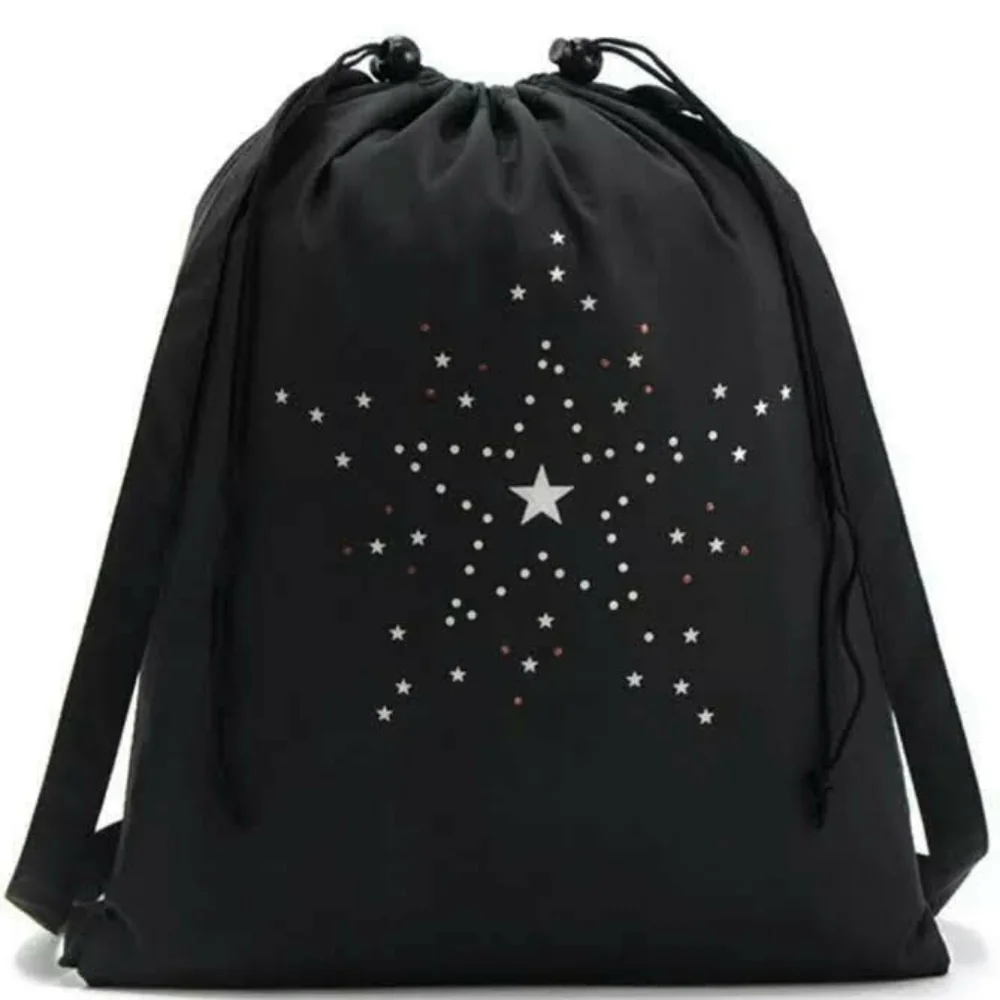 New Black Nylon Drawstring Backpack W/Stars - Picture 2 of 8